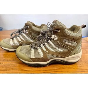 Merrell Tuskora Mid-Ankle Waterproof Hiking Boots Olive/Brown Suede Size 8